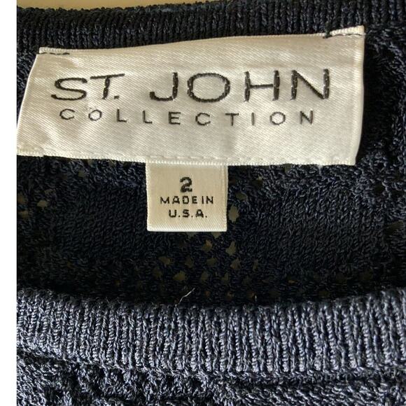 Vintage St. John Collection Black Knit Dress Size 2 Sheath Crochet Short Sleeve - Picture 9 of 10